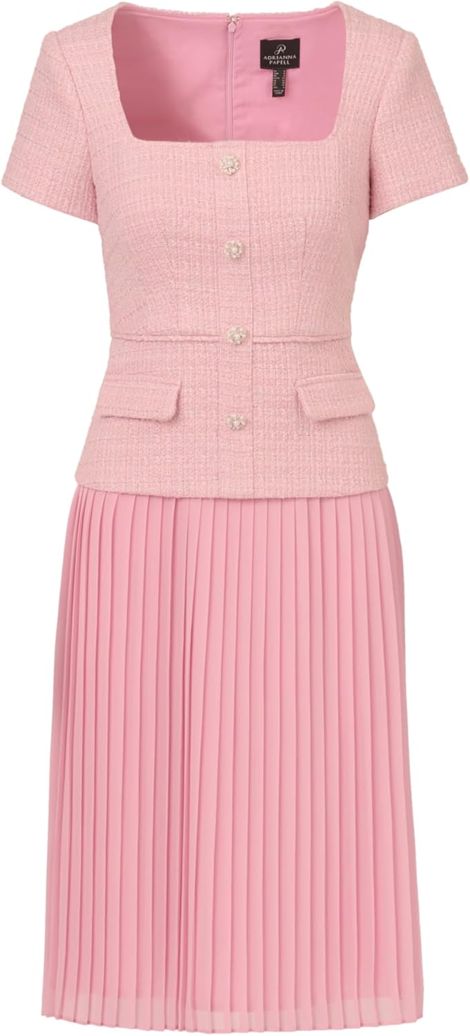 Adrianna Papell Womens Boucle Combo Midi Dress