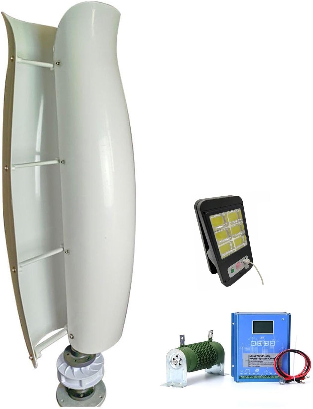 1KW Tulip Type Wind Turbine 12V 24V 48V Vertical Axis Wind Turbine + Wind and Solar Hybrid Controller Breeze Start Wind and Solar Hybrid Power Generation System (Color : White, Size : 48V)