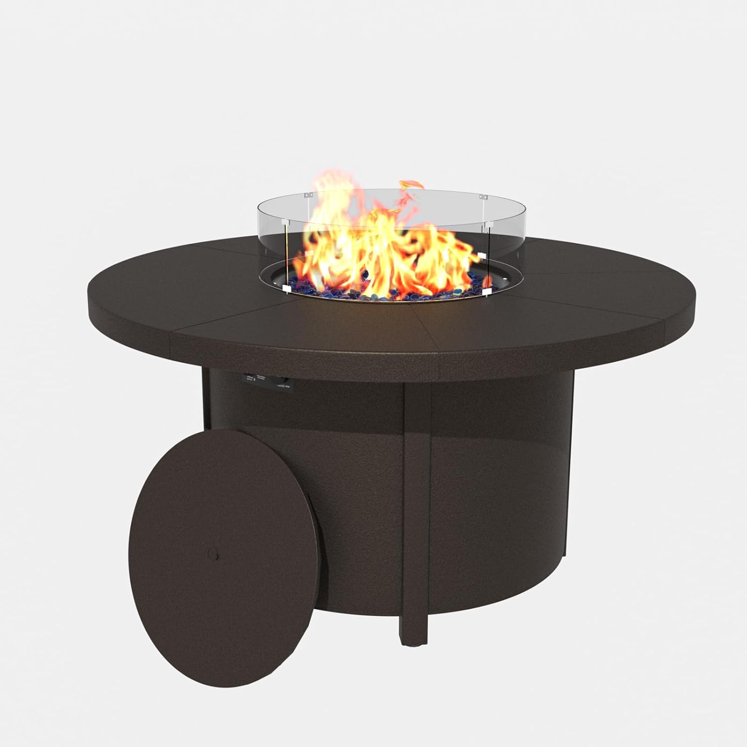 Kurapika Propane Round Fire Pit Table 48in, 40,000 BTU Auto-Ignition Round Gas Fire Pits, CSA Certification, Wider Desktop Round Fire Tables with Windshield, Blue Stone and Lid, for Outside Patio