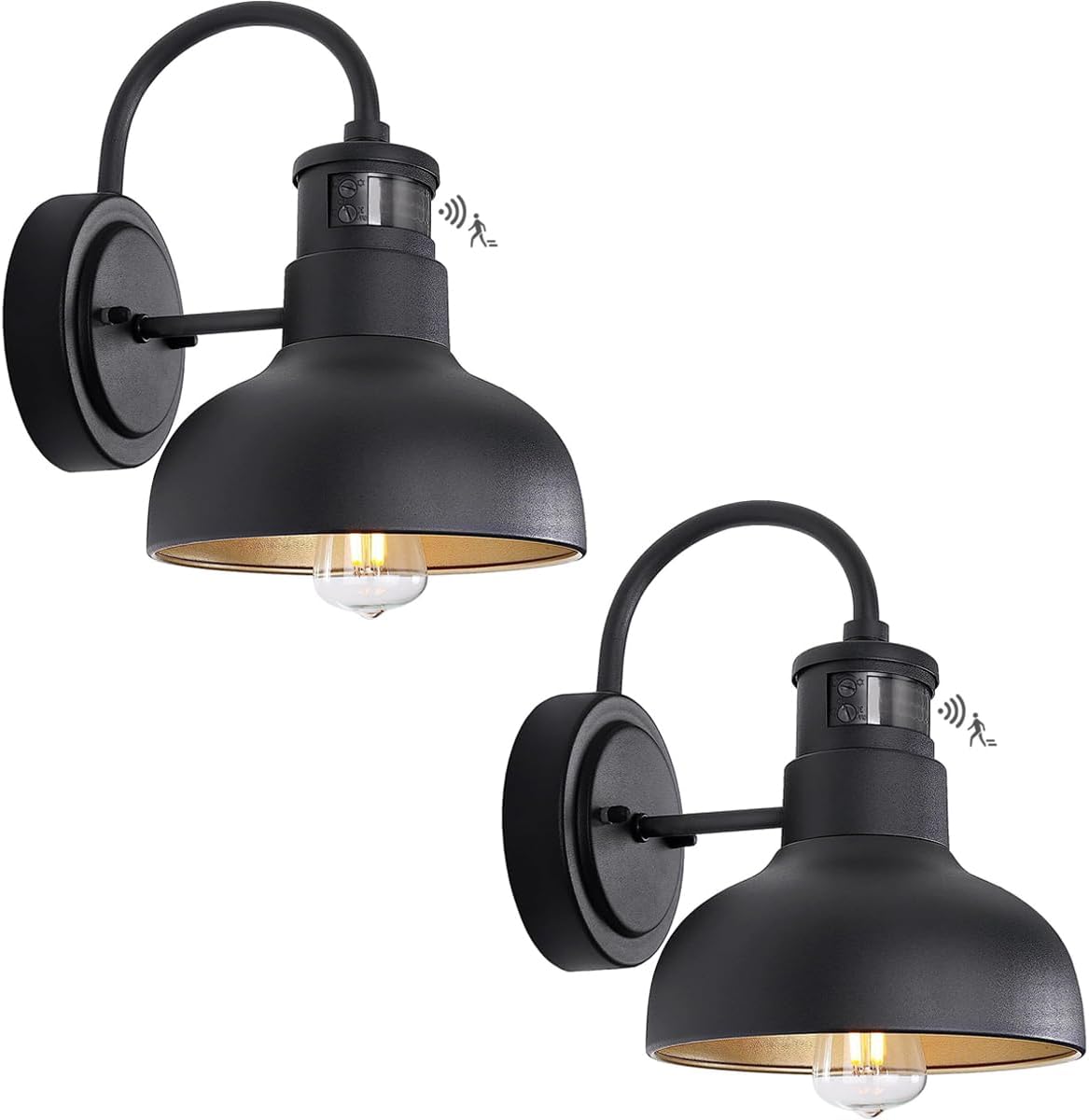 7in Dome Motion Sensor Outdoor Barn Light Wall Mount Dusk to Dawn Exterior Small Gooseneck Lightinging Fixture Black Garage Gooseneck Porch Wall Sconce 2 Pack Farmhosue Barn Lights Outside