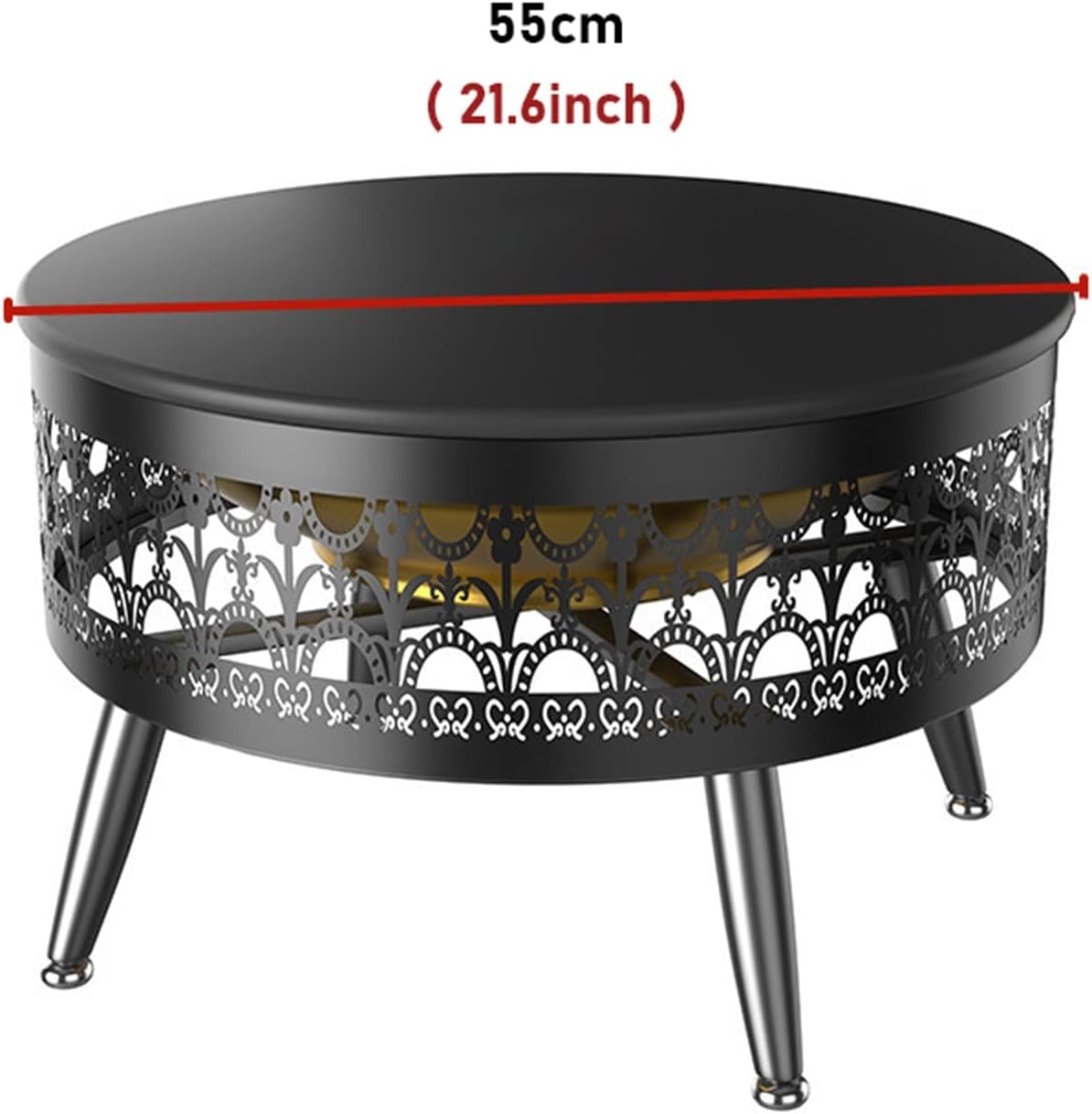 LXLZYXSF Wood Burning Fire Pit Bowl with Table Top, Round Tea Table, Metal Fire Basin for Outdoor Indoor Yard Garden Deck Porch Living Room Patio (Color : Deep Coffee, Size : 52.5cm/20.6inch Wide)