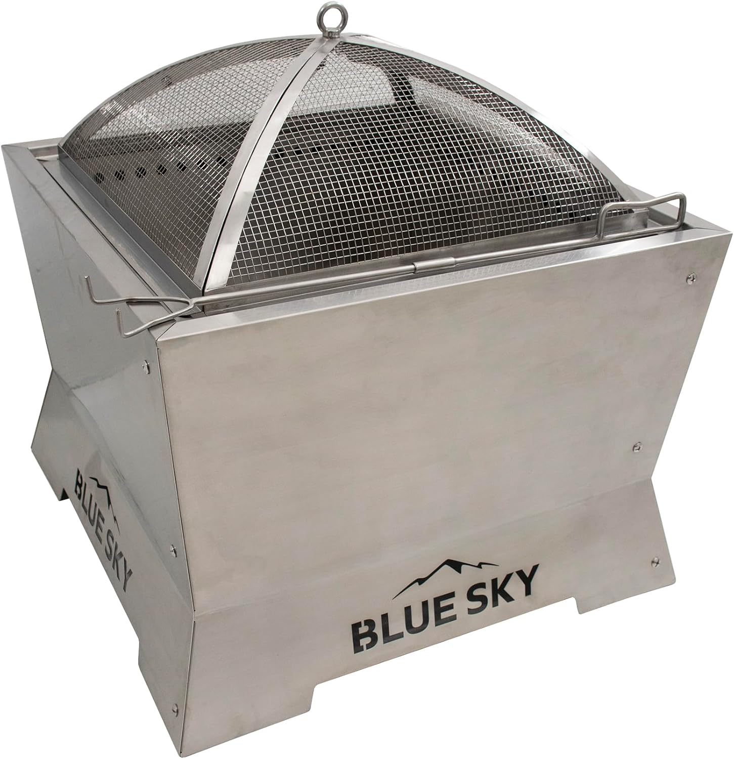 Blue Sky Outdoor Living Fire Pit Accessories - 19.30 x 7.50 Square Domed Stainless Steel Spark Screen & Screen Lift with 304 Stainless Steel Finish & Fits Stainless Steel Square Peak