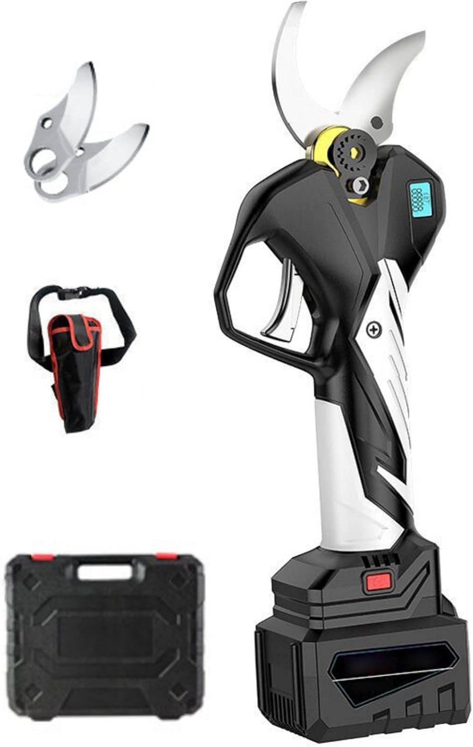 Professional Cordless Electric Pruning Shears with Backpack, Replacement SK5 Blades, 198vf Rechargeable Lithium Battery, 50MM (1.97 inch) Cutting Diameter, LED Display Screen,1pcs Battery