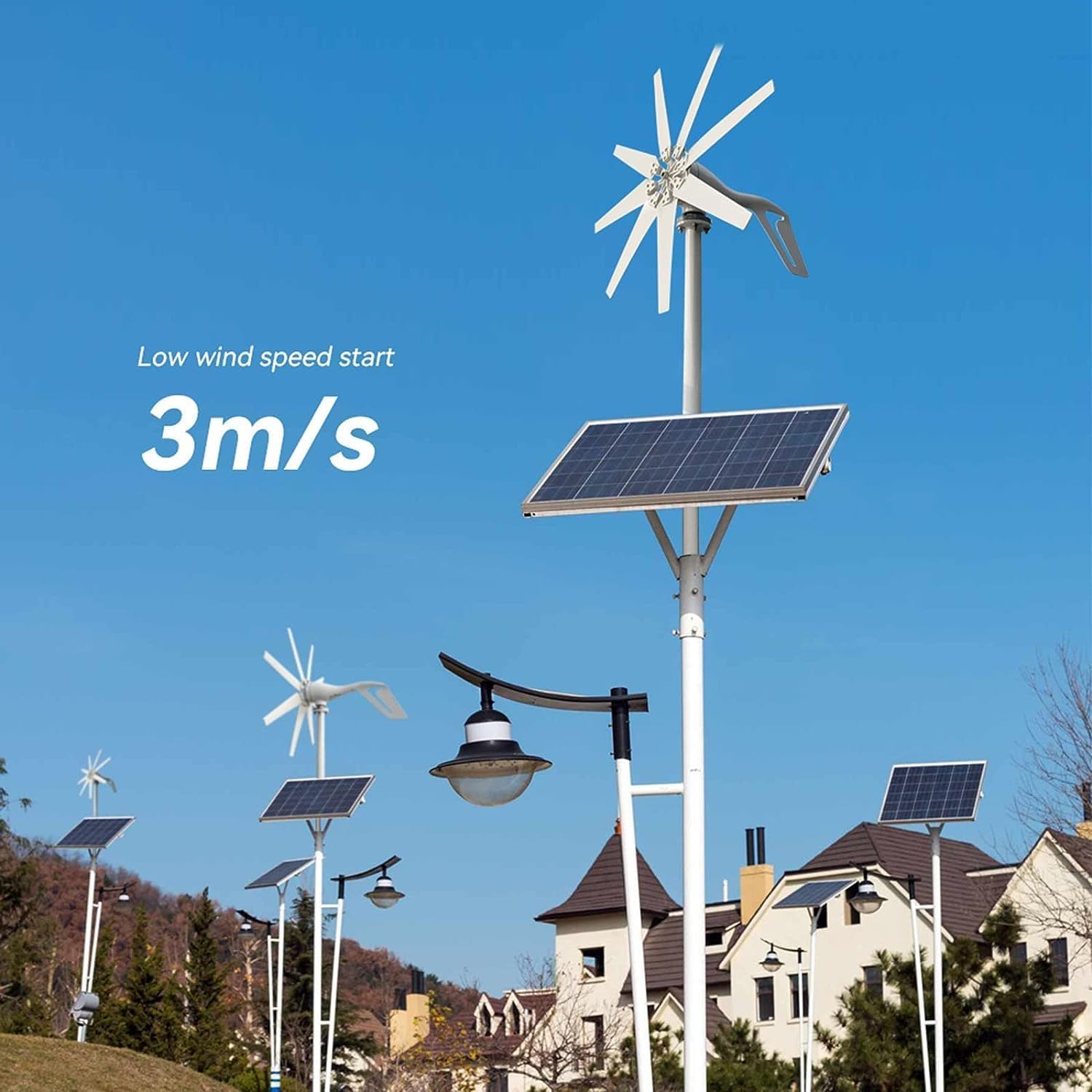 CAJUCA 5000W 12V 24V 48V Wind Turbine Generator Kit 8 Blades with Hybrid Charge Controller Home Small Wind Turbine