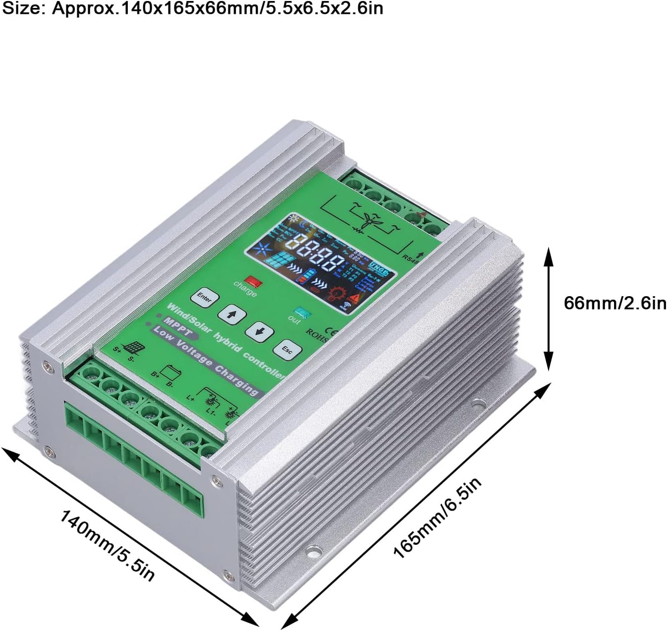 2000W MPPT Wind Solar Controller for 0-1000W Wind with 0-1000W Solar Panel System, MPPT Boost Controller with Booster Function, Voltage Automatic(DC12V 24V