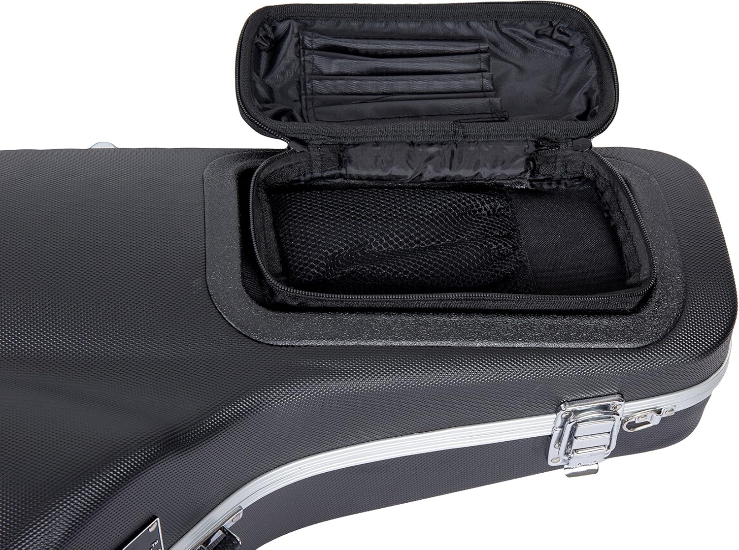 Crossrock ABS Tenor Saxophone Case – Contoured Black Diamond Texture, Deep Blue Velvet Interior, Accessory Pocket, Security Lock & Detachable Strap
