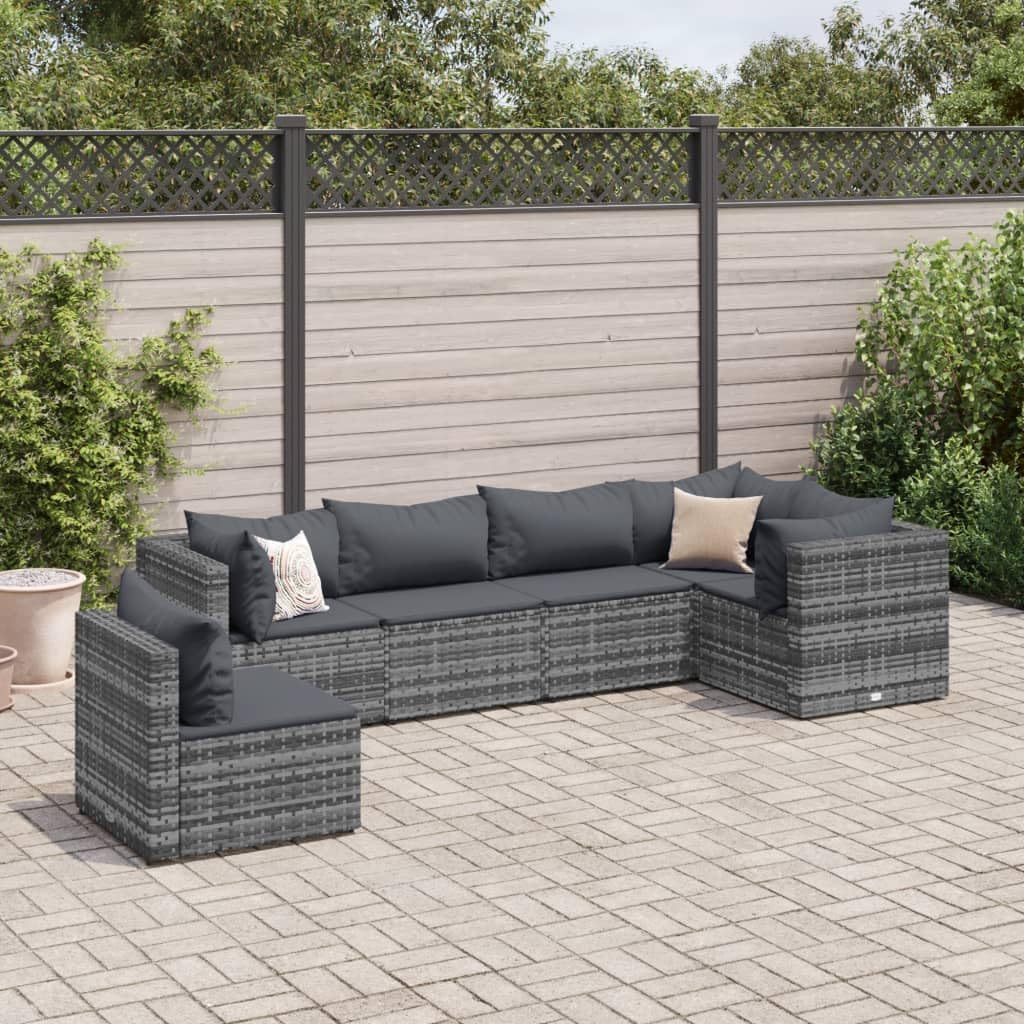 6 Piece Patio Lounge Set with Cushions Gray Poly Rattan,AllWeather Modular Outdoor Rattan Lounge for Patio and Garden Patio Furniture, Outdoor Furniture Sets