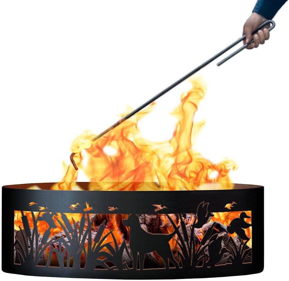 PD Metals LD00748-FP Lab N Duck Unpainted 12 in. Tall 48 in. Diameter Outdoor Fire Ring with Fire Poker - 48 x 48 x 12 in. - Rustic Black Color