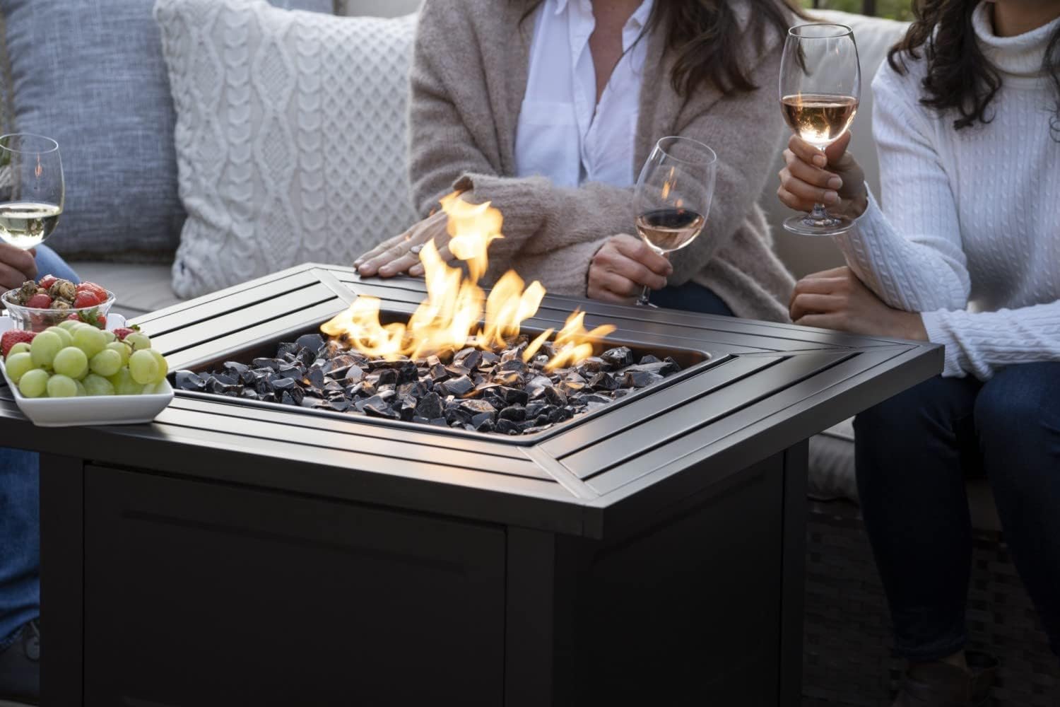 Endless Summer 30 Inch Square 30,000 BTU Propane Gas Outdoor Fire Pit Table with Steel Mantel, Slate Finish, Black Fire Glass, and Protective Cover