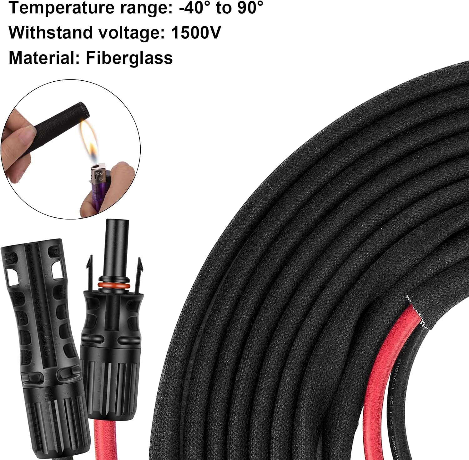 30FT 8AWG Solar Panel Extension Cable with Female & Male Connectors, Solar Cable for Solar Panels, Charge Controllers and Solar Generator (30FT)