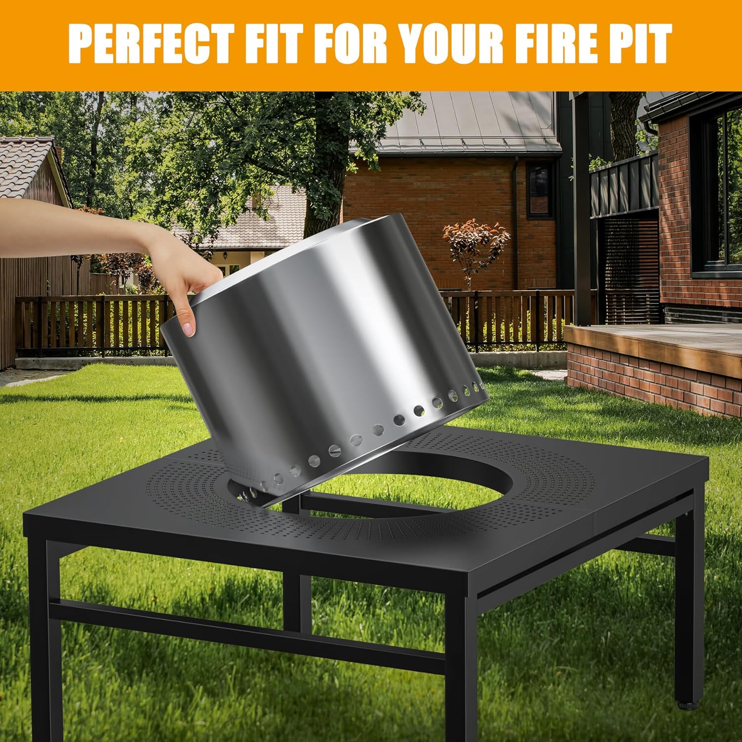 45'' Fire Pit Surround Tabletop for Solo Stove Yukon, Bonfire and Ranger Wood Burning, Outdoor Powder-Coated Square Fire Pit Table with Dust Cover, Outdoor Smokeless Fire Pit Table