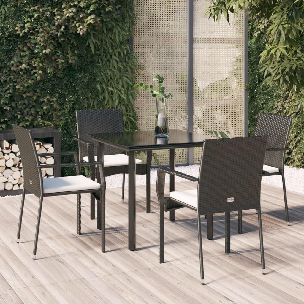 Furniture Sets 5 Piece Patio Dining Set with Cushions Black Poly Rattan,WeatherResistant Patio Dining Set with Comfortable Seating and Modular Design for Gardens Garden Conversation Sets