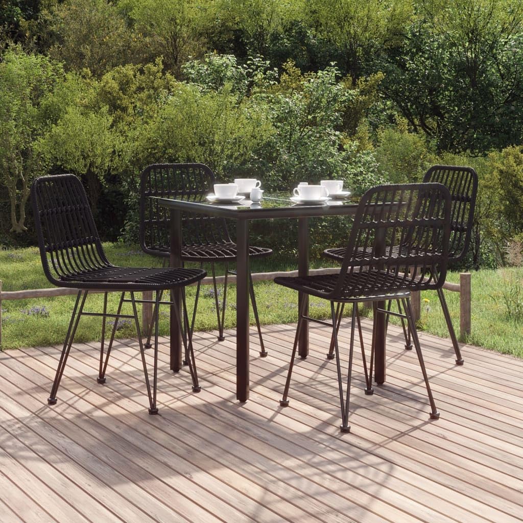 5 Piece Patio Dining Set Black Poly Rattan Garden Furniture