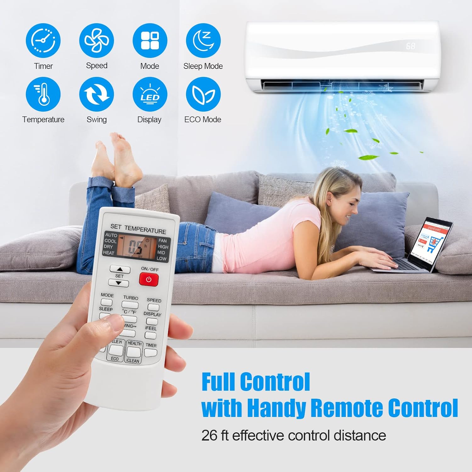 GLACER 12000BTU Mini AC Split-System, 17 SEER2 Ductless Air Conditioner w/Pre-Charged Condenser, White (12000BTU, 220V, 17 SEER2)