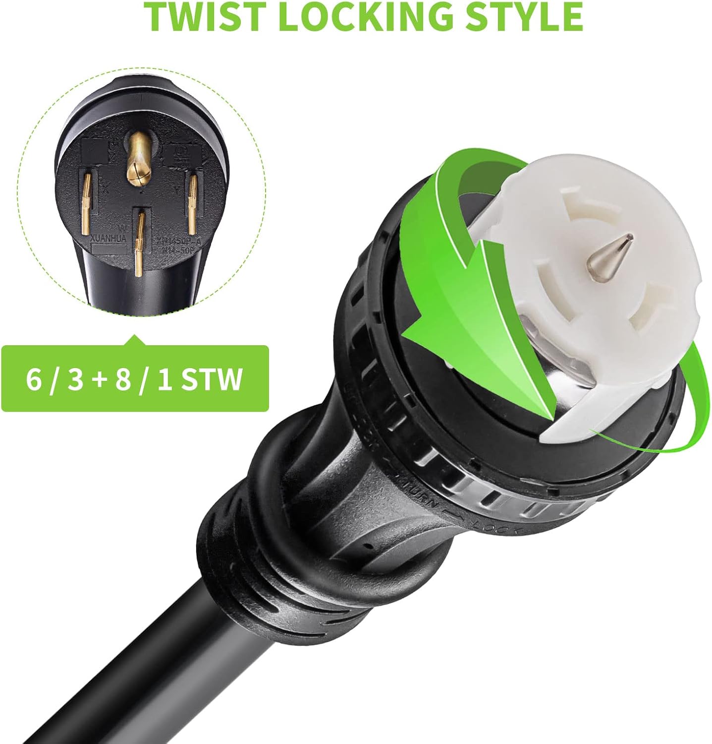 25FT 50 Amp Generator Cord with Power Inlet Box,Heavy Duty STW 6/3 + 8/1 Power Cord N14-50P & SS2-50R & CS6364 Twist Lock Connector