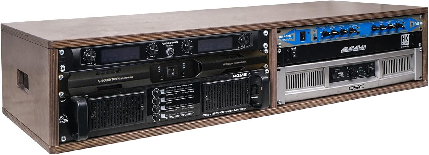 Sound Town DIY 2 x 4U Studio Rack with Baltic Birch Plywood, Weathered Brown for Recording Room, Home Studio (SDRK-D4B)