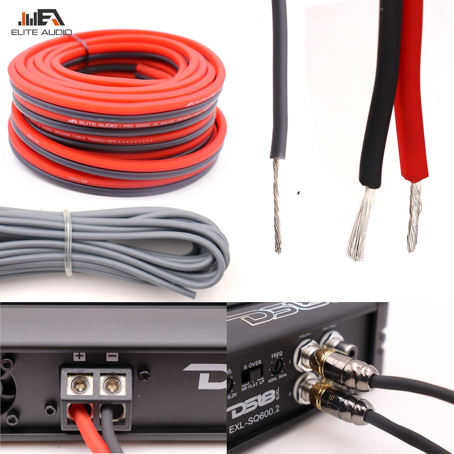 Elite Audio, EA-PROK4 + EA-PRO417, Pro Series Amplifier Wiring Kit and 4-Channel RCA Combo, 4000 Watts Max Power, 4GA Cables, Dual RCA Sets, ANL Fuse and Holder