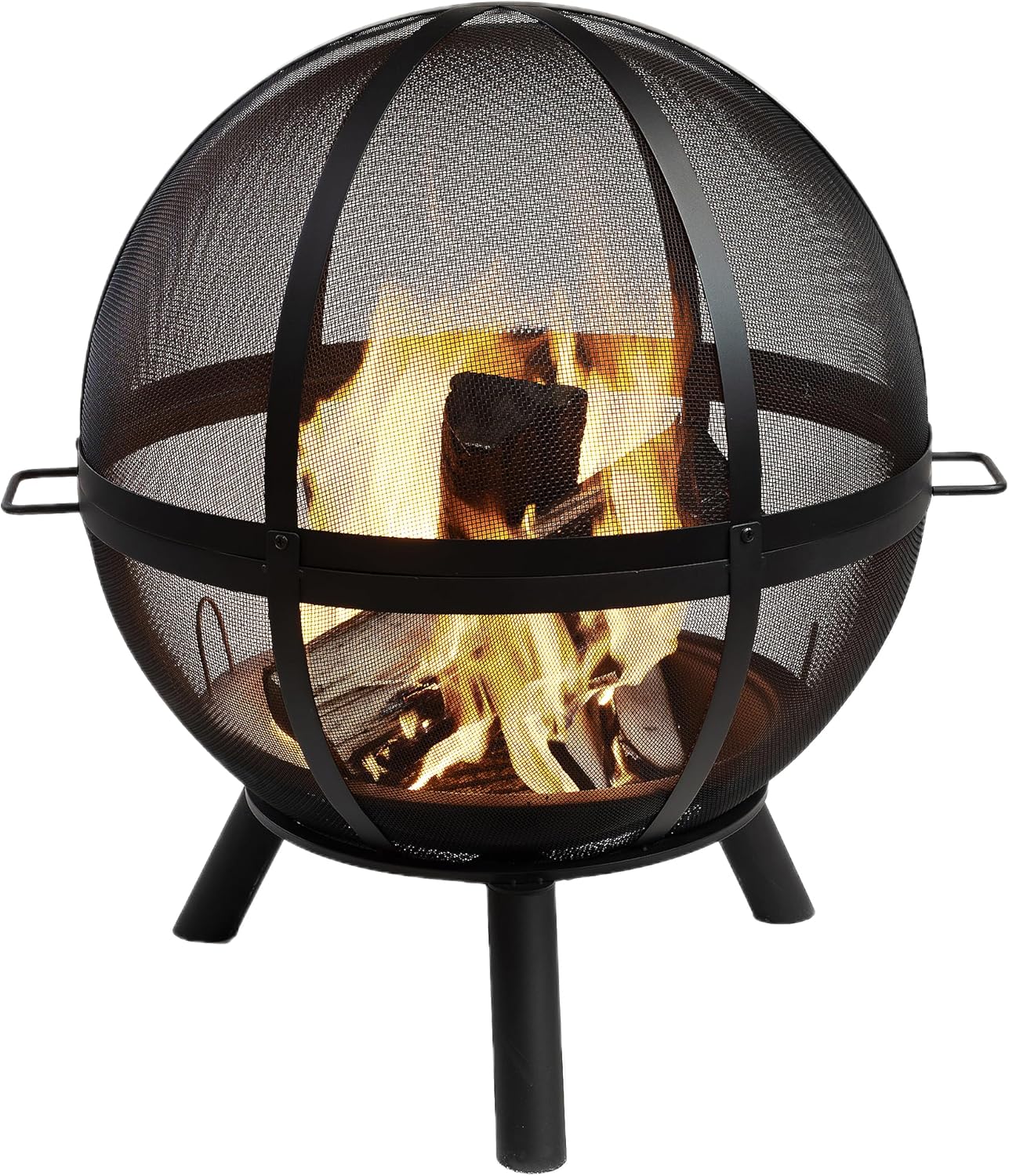 38 Inch Outdoor Sphere Globe Fire Pit - Durable Steel Woodburning Firepits for Outside - Portable for Backyard, Camping, BBQ - Patio Fire Pit with Safety Screen and Poke