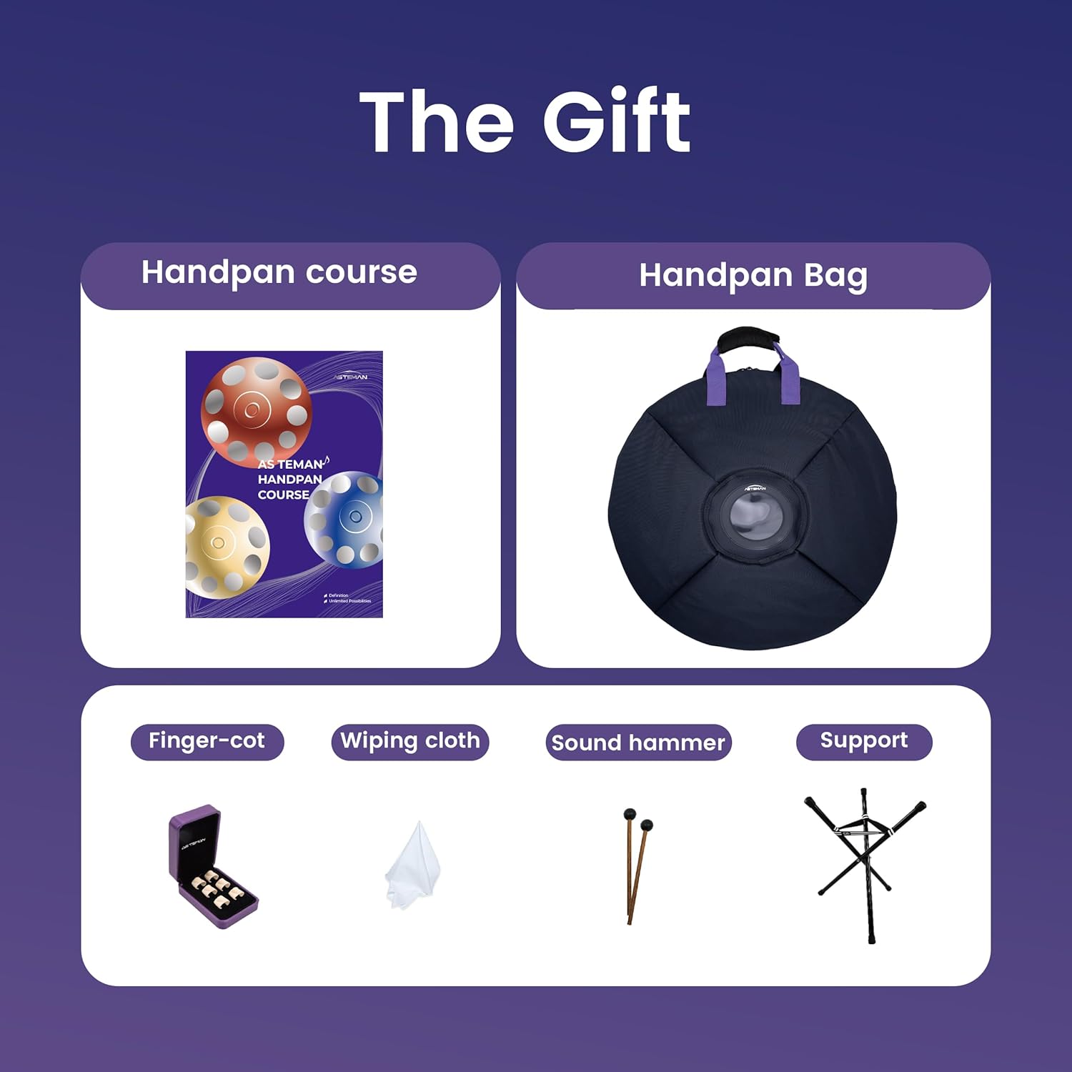 ASTEMAN Handpan in D Minor,432hz, 22 inches with 10 notes, comes with a backpack, courses, finger sleeves, stand, cleaning cloth, and two mallets.