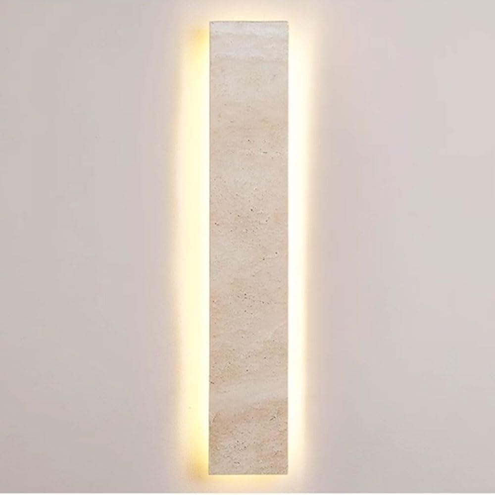 LED Wall Sconce for Indoor Outdoor Use, Living Room, Patio, Hallway - Modern Minimalist Yellow Travertine Backlit Wall Light, 15.7in H 3.5in W, Hardwired Accent Lighting.