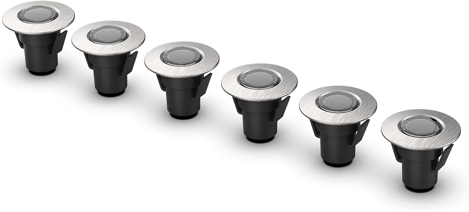 Outdoor Low Voltage Deck Lights LED Landscape Lighting Kit 0.6W 7 Lumen 3200K Warm White 12V In Ground Light Wired for Steps Stair Patio Floor Garden 6PK