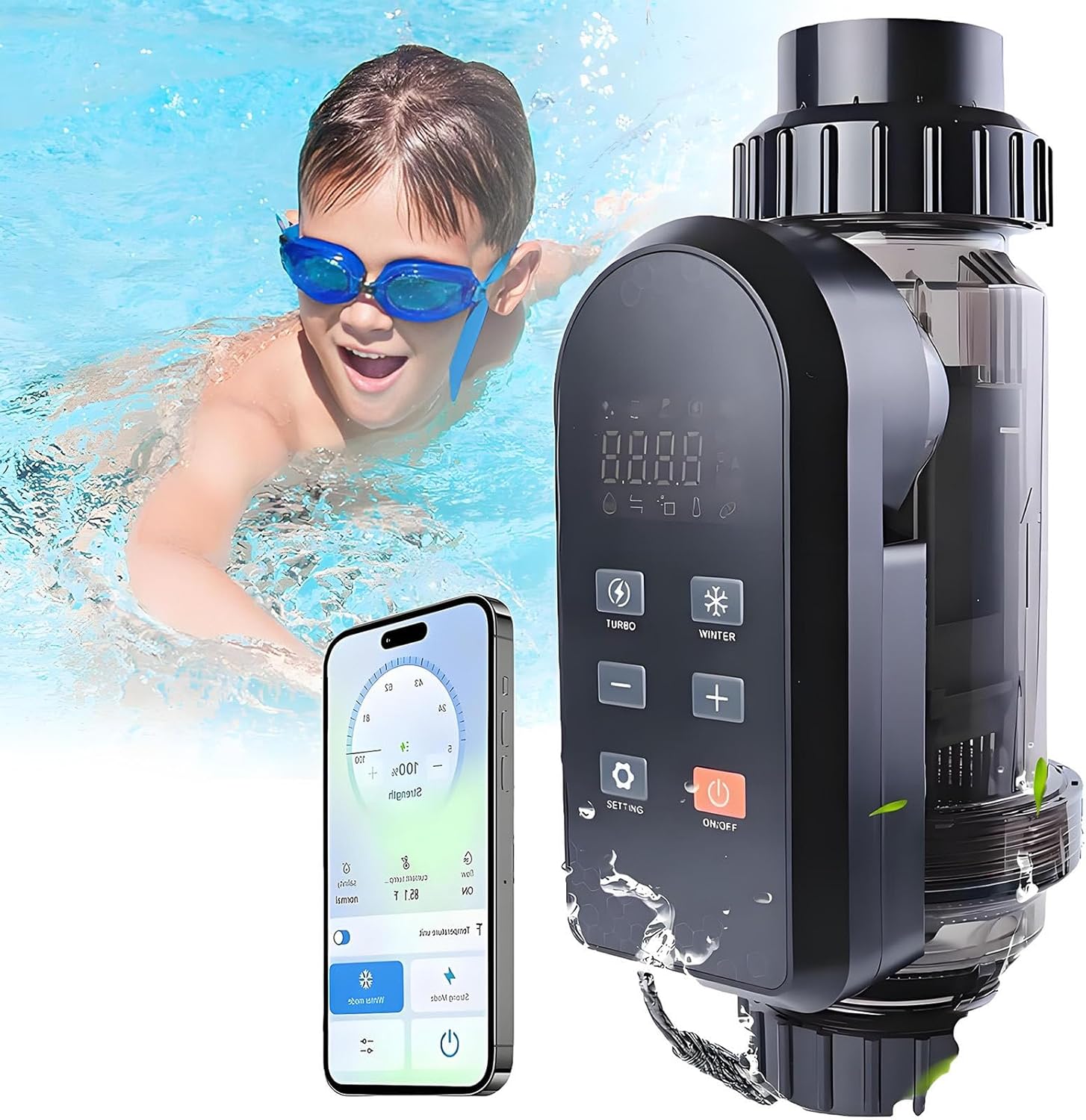 Upgraded Salt Water Pool Chlorinator System Salt Chlorine Generator for Inground Pools Saltwater Pool System with Titanium Cell, LED/APP Control 50g/h
