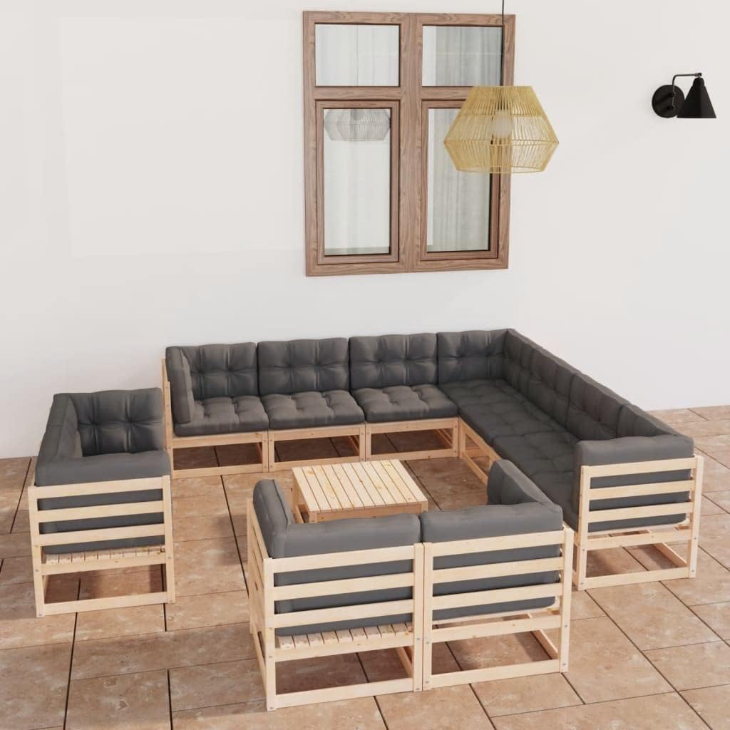 12 Piece Patio Lounge Set with Cushions Solid Wood Pine,Rustic Pinewood Patio Lounge Set with Comfortable Cushions for Outdoor Relaxation Patio Furniture Sets, Outdoor Furniture Sets