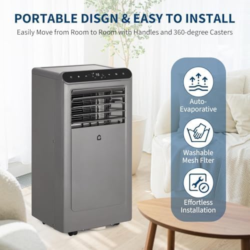 8000 BTU Portable Air Conditioner for Room Up to 350 Sq Ft with Remote Control | 3 in-1 AC Unit, Digital Display, 24H Timer, Sleep Mode | Includes Window Installation Kit