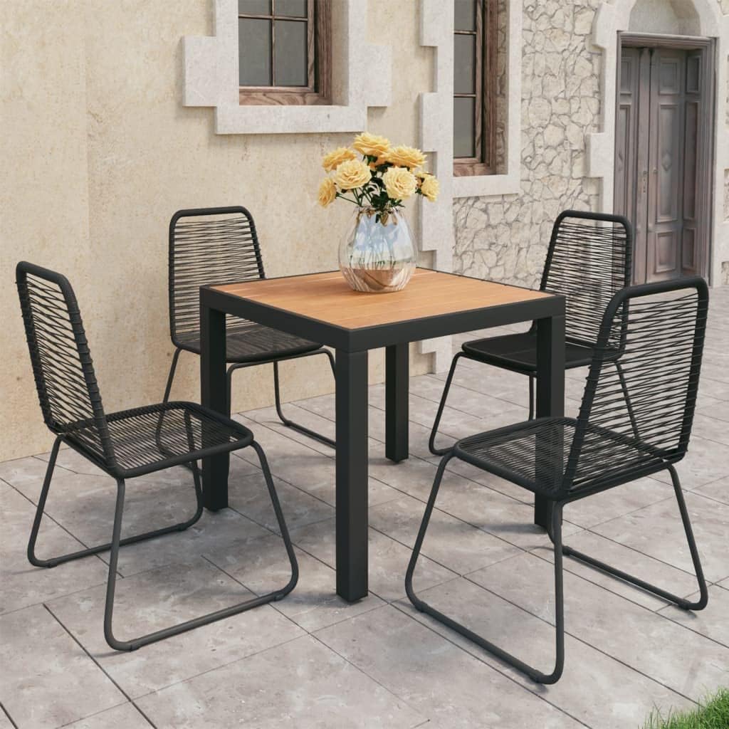 5 Piece Patio Dining Set PVC Rattan Black and Brown,Durable Outdoor WPC Patio Dining Set with PVC Rattan Chairs for Garden or Patio Furniture Sets for Patio, Lawn & Garden