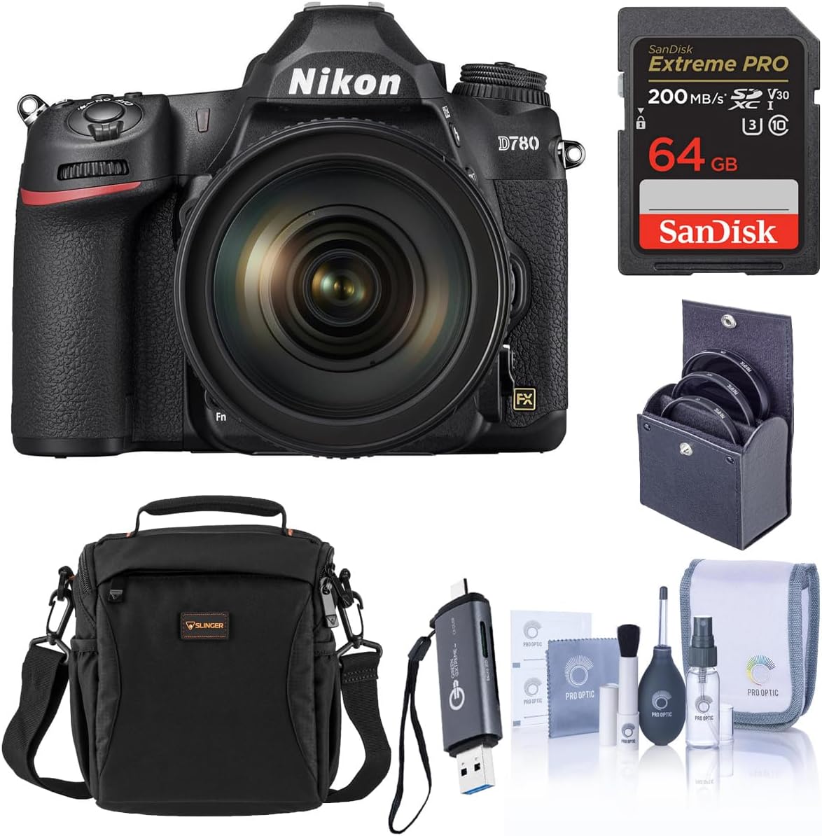 Nikon D780 FX-Format DSLR Camera with AF-S NIKKOR 24-120mm f/4G ED VR Lens, Bunde with 64GB Memory Card, 77mm Filter Kit and Bag