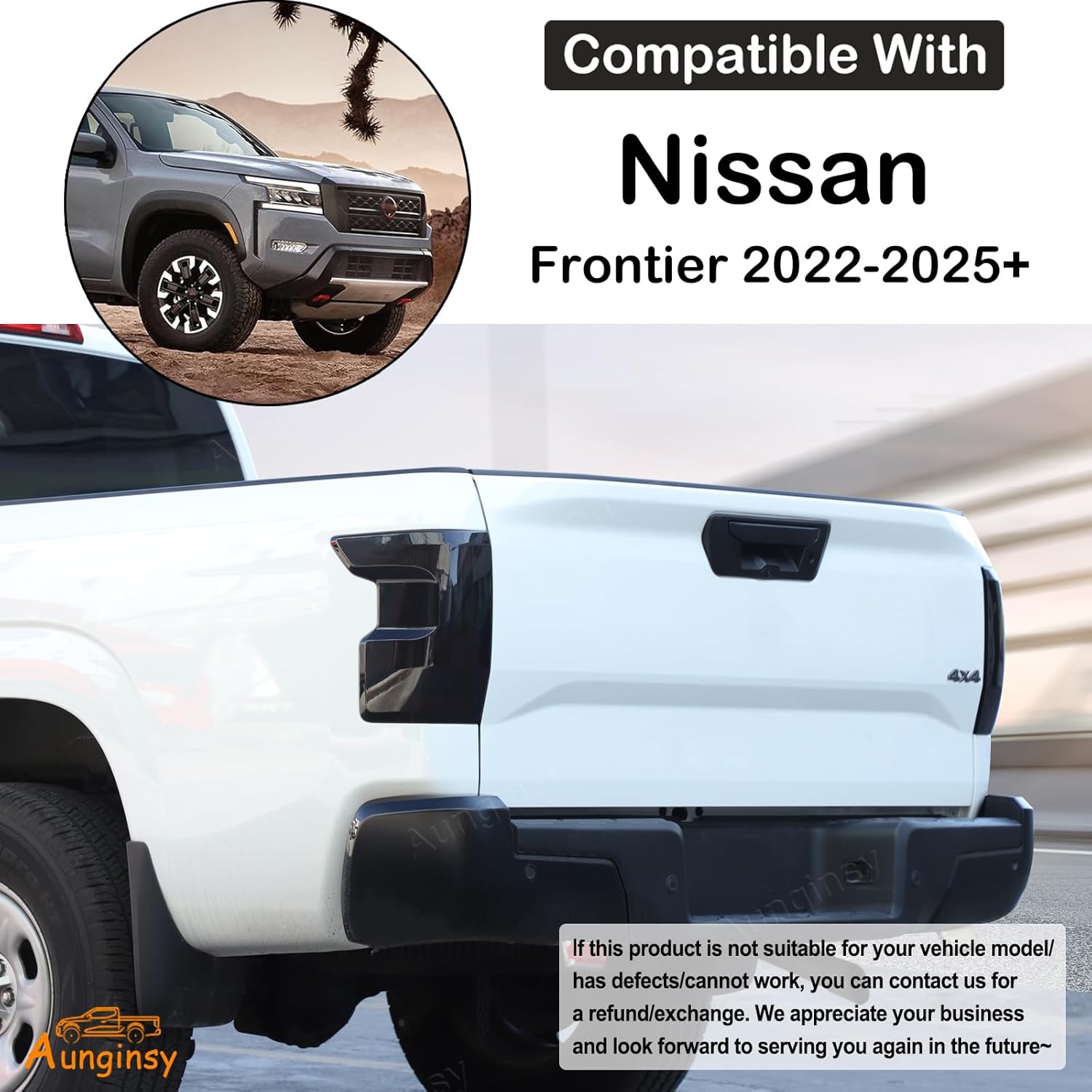 Aunginsy Tail Light Lamp Cover Compatible with Nissan Frontier 2022-2025 Rear Taillight Lamp Cover Shell Shade Smoked Black Frame Bezels Trim Cover Rear Headlight Protection Cover Exterior Accessories