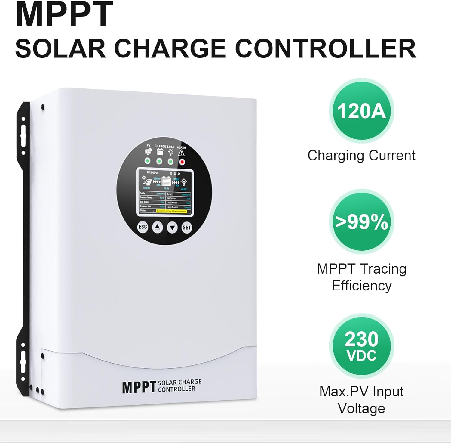 120A MPPT Solar Charge Controller, 12V 24V 36V 48V 60V 72V 84V 96V Battery System Auto , Solar Panel Charge Controller Regulator, LCD Display,Max Input PV 230V for FLD,LiFePO4,SLD,Gel,AGM