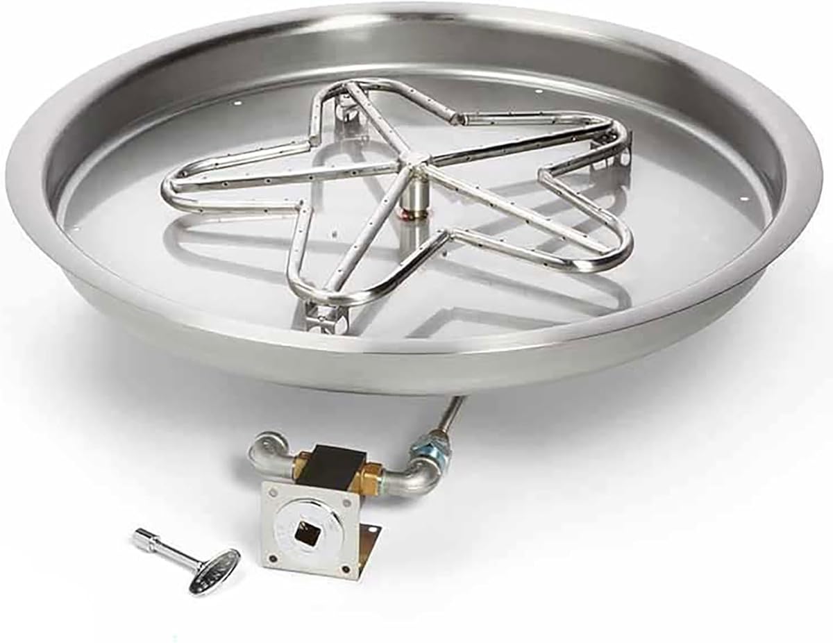 HPC Fire Match Light Fire Pit Burner Kit (PENTA25MLFPK-FLEX-NG), 25-Inch Bowl Pan, Natural Gas, UL Listed