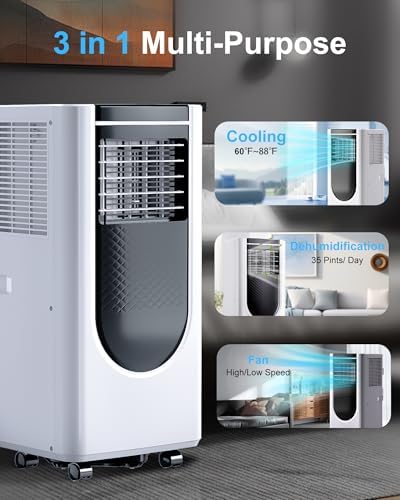 8000 Btu Portable Air Conditioners, 3 in 1 Portable AC with Cool, Dry, Fan Modes, Quiet Air Conditioners with 24H Timer & Sleep Modes, with Remote, for Bedroom, Apartments up to 350 Sq.Ft