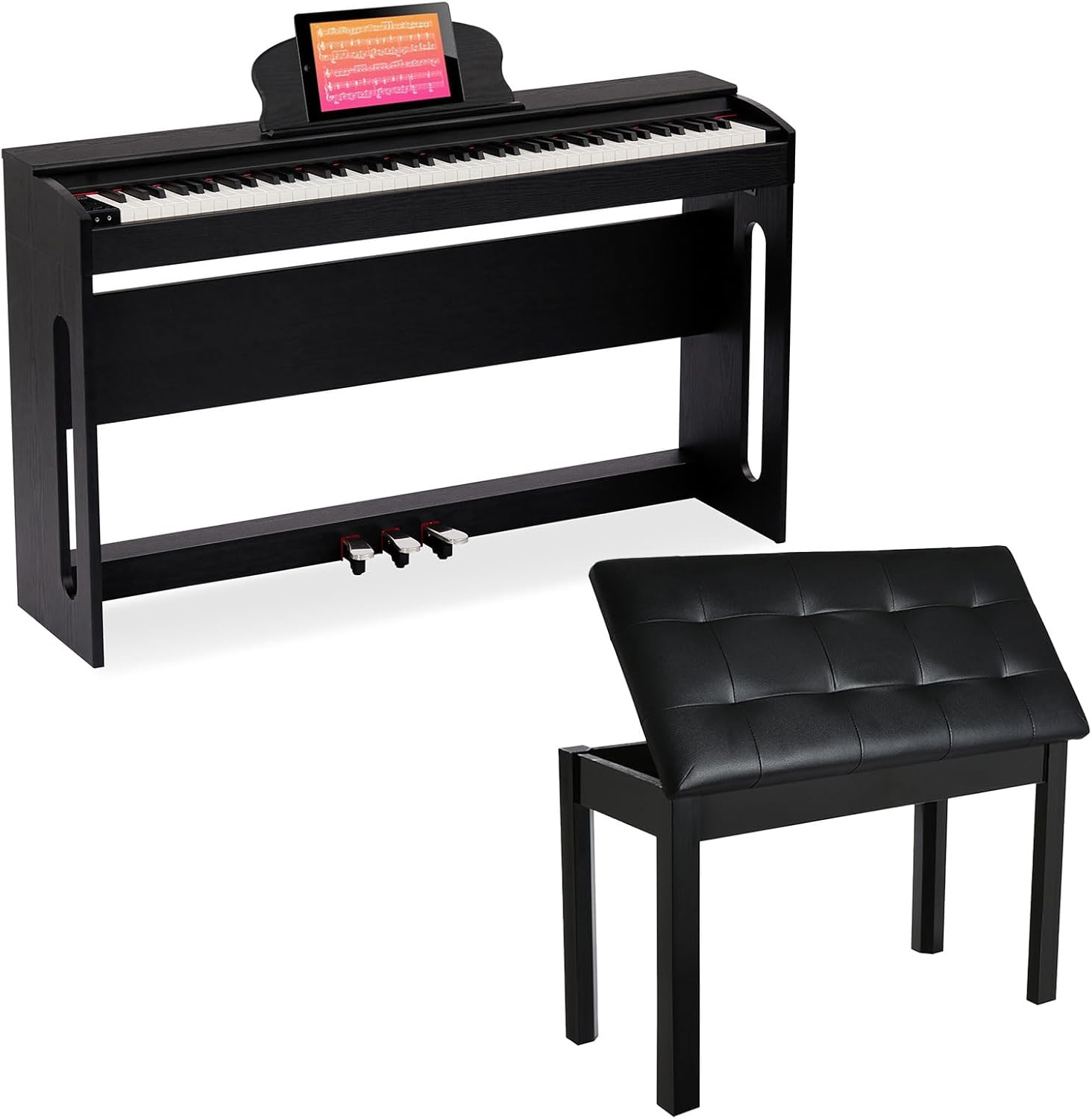 AODSK 88-Key Weighted Hammer Action Digital Piano with Speakers+AODSK Wooden Duet Piano Bench with Padded Cushion and Storage Compartment