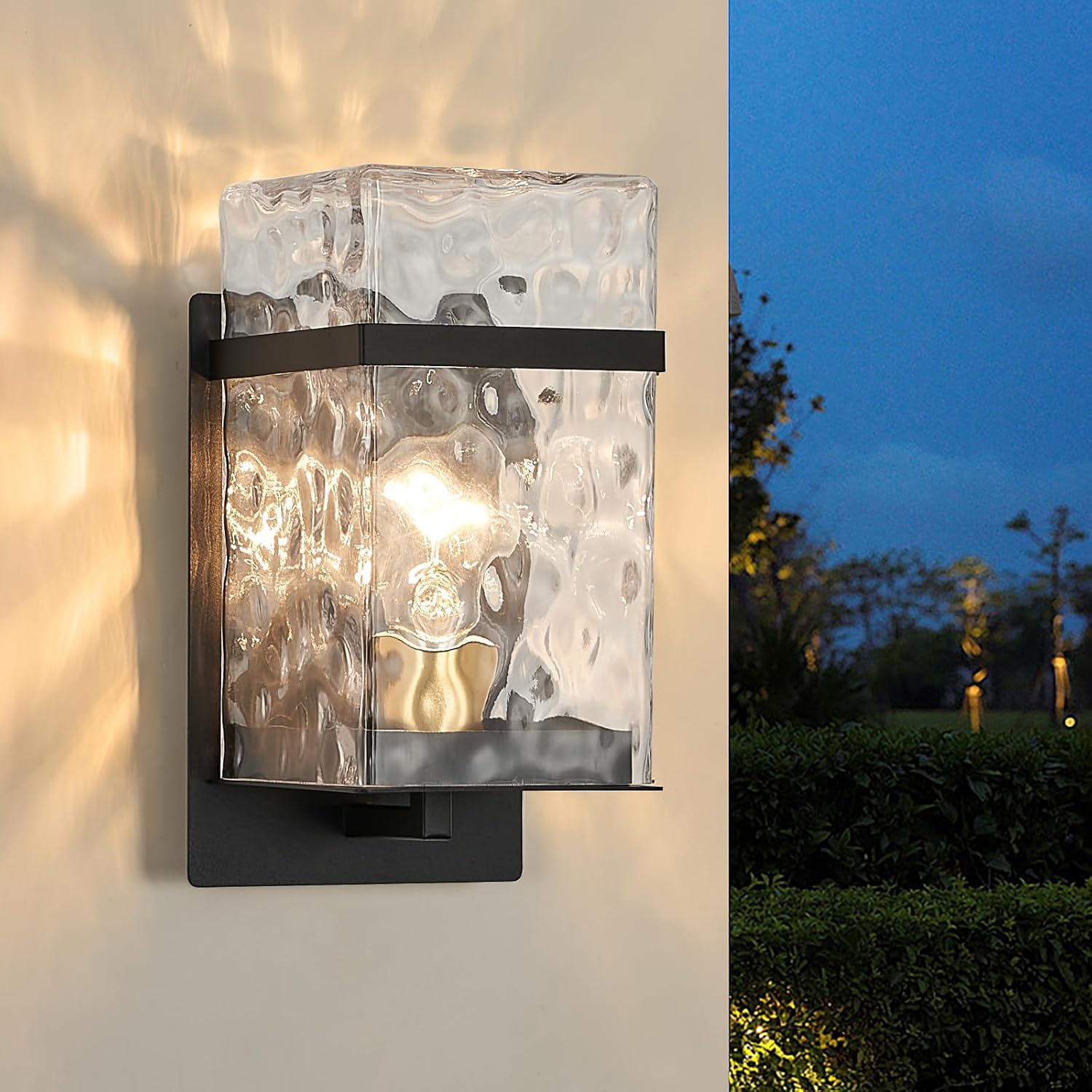 Outdoor Wall Light,Black Exterior Waterproof Lanterns,Porch Sconces Wall Mounted Lighting with E26 Sockets & Glass Shades, for Garage,Doorway,Patio,Front Door