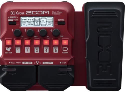 Zoom B1XFOUR Guitar MultiEffects Processor with Expression Pedal + 4 AA Batteries & Charger + Cable + Cloth - Top Value Bundle