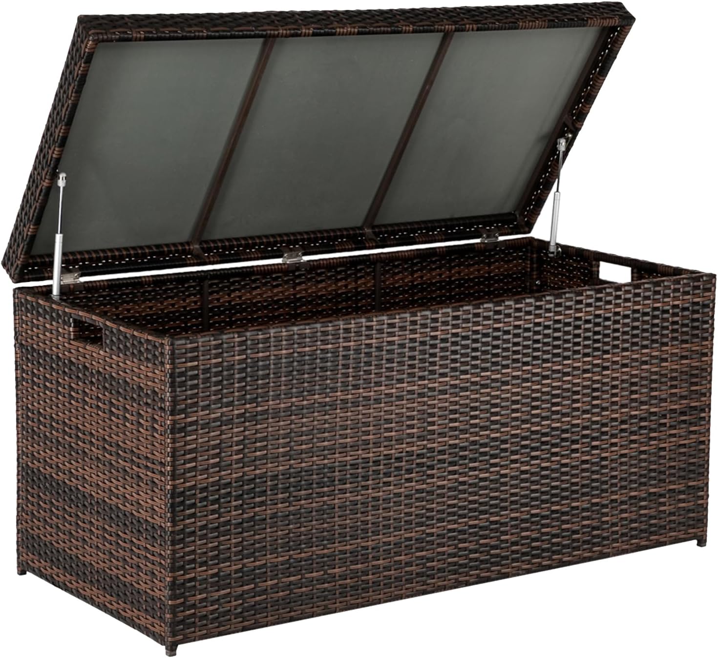 132 Gallon Wicker Storage Box - Outdoor Rattan Deck Box with Bench Seat, Multi-Use Storage for Patio, Pool, Garden, Balcony