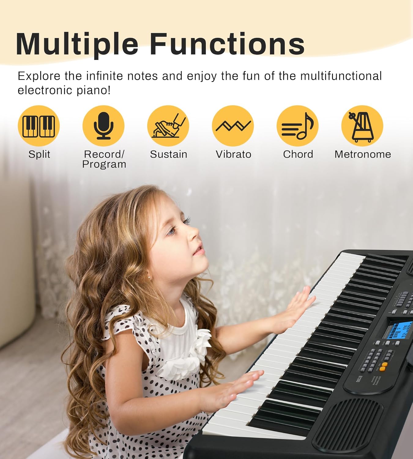 61 Key Electronic Piano Keyboard for Beginners Full Set with LCD Display, 300 Tones, 300 Rhythms, 50 Demos, 3 Teaching Modes, Stand, Bench, Headphones, Microphone