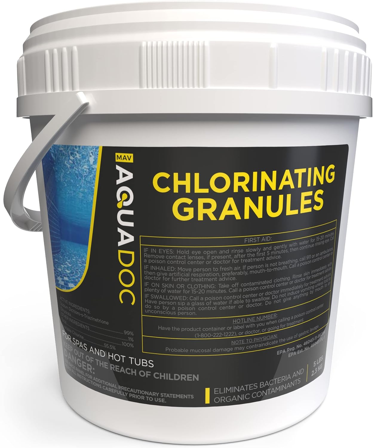 Spa Chlorine for Hot Tub Sanitizer - 5lb - Quick Dissolving Hot Tub Chlorine Granules, Spa Chemicals Made in The USA - AquaDoc