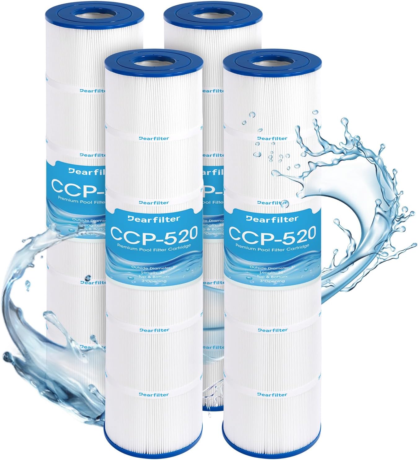 CCP520 Pool Filter Cartridges, Compatible with Pentair Clean & Clear Plus 520, Replaces Pentair R173578, Pleatco PCC130, 520 sq.ft, 4 Pack