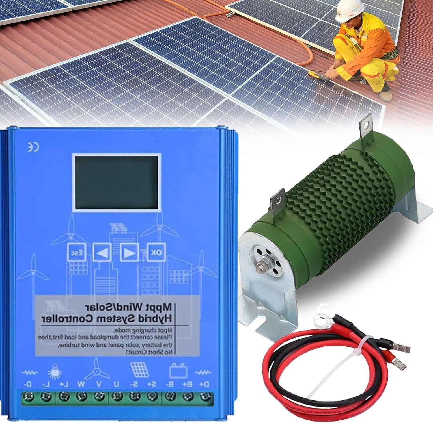 8000W MPPT Charge Boost Controller with LCD Display Energy Windmill with Vertical Axis, Wind Turbine Generator Hybrid Charge Controller