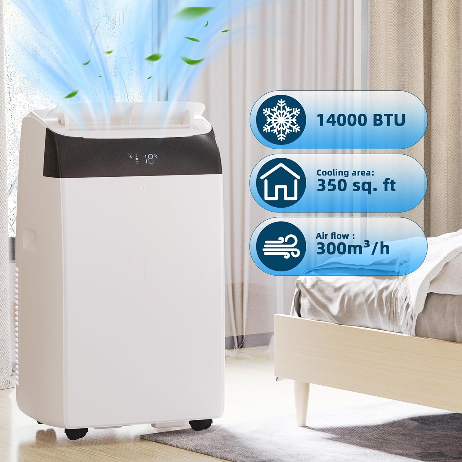 14,000 Btu Air Conditioners Cooling Up to 750 Sq.Ft, 3-In-1 Portable Air Conditioner with Cooling, Dehumidification & Fan Modes Remote Control, Timer, Ultra-Quiet Operation for Home, Office