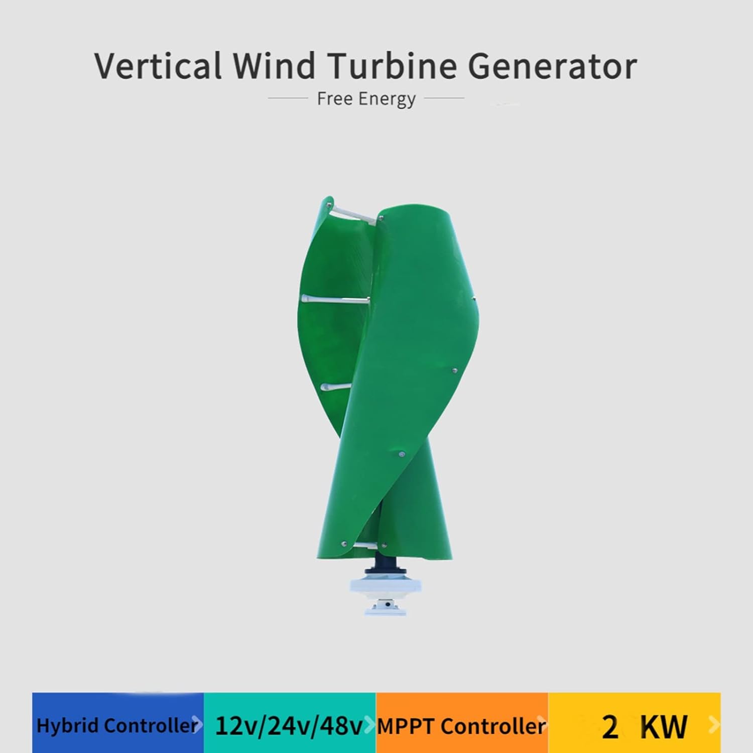 12V 24V 2000w Permanent Magnet Vertical Wind Turbine Kit Vertical Axis Wind Turbine With MPPT Controller For Home Garden Boat Marine Monitoring (Mast Not Included) ( Color : Green B , Size : 12v )