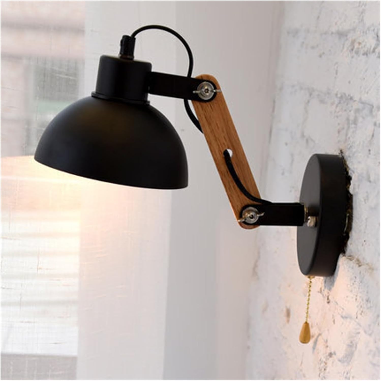 NANZU Wooden LED Wall lamp Wrought Iron Folding arm Bedroom Bedside Wall lamp Kitchen Restaurant Aisle Home Decoration Wall Lighting fixtures (Color : Black A with Switch, Size : No Bulb)