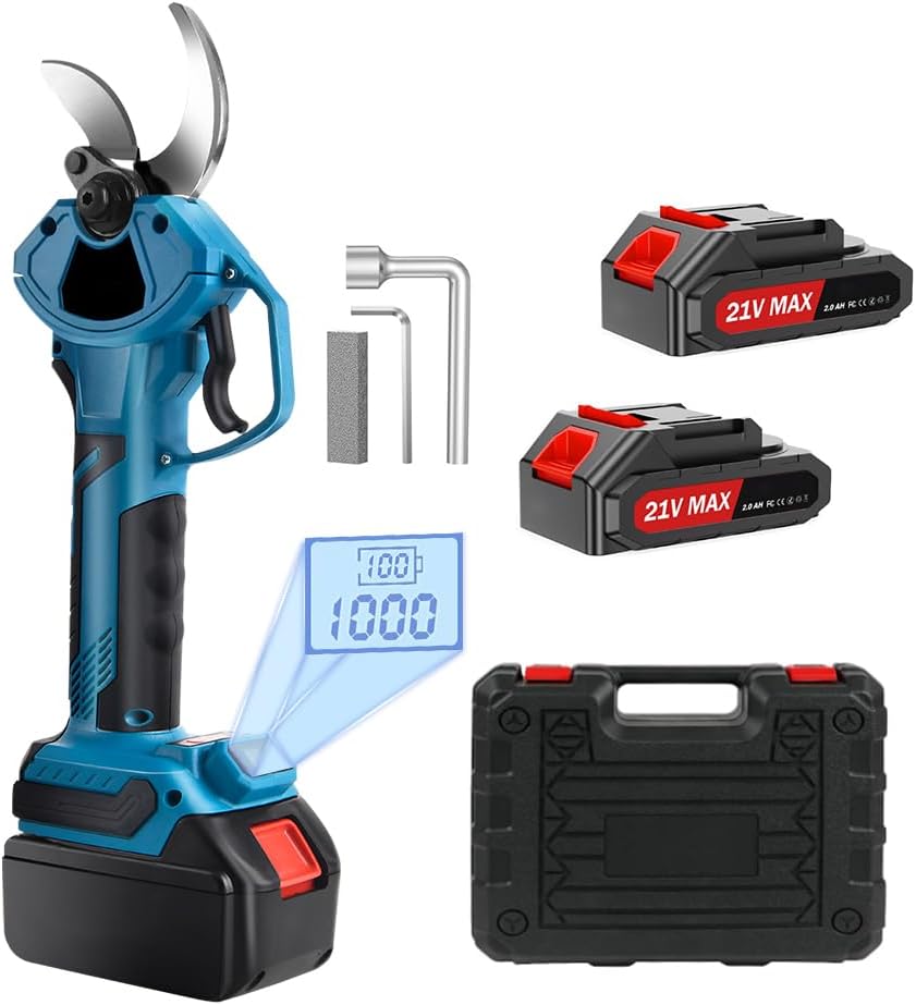 Electric Pruning Shears Cordless Pruner Shears Brushless 1.4 Inch Cutting Diameter with with 2000mAh*2 Rechargeable Batteries Pruning Shears Garden Tool for Tree Trimming Branch Cutter