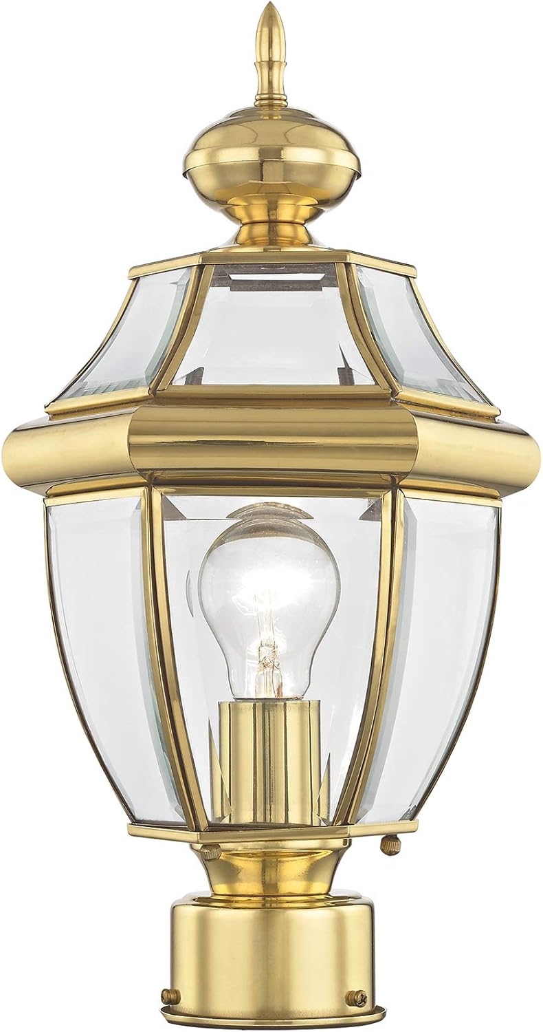 Livex Lighting 2153-02 Outdoor Post with Clear Beveled Glass Shades, Polished Brass