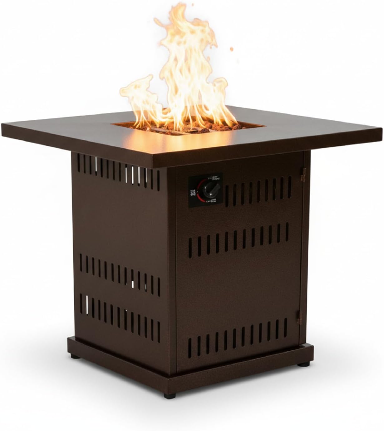 28 Inch Square Propane Fire Pit Table, 50,000 BTU Brown Steel Outdoor Fire Pit for Patio with Lid & Rocks, Portable Gas Fire Pits for Outside Deck, Garden Courtyard Camping Use, Only Table - W429