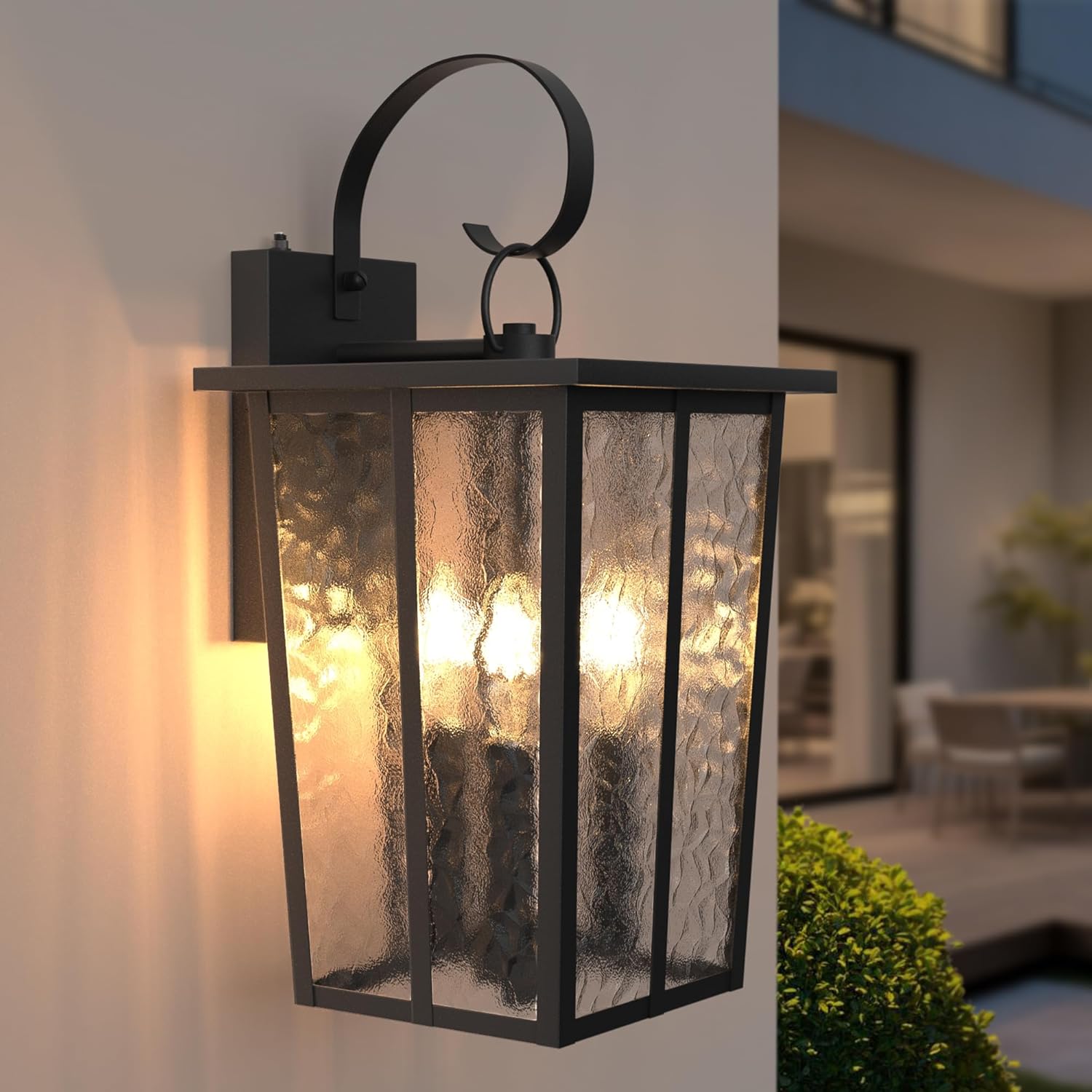 18.58INCH Large Dusk to Dawn Outdoor Lighting, Exterior Lighting Fixtures with Water Ripple Glass, Waterproof Modern Wall Sconces for House, Porch, Patio, Doorway