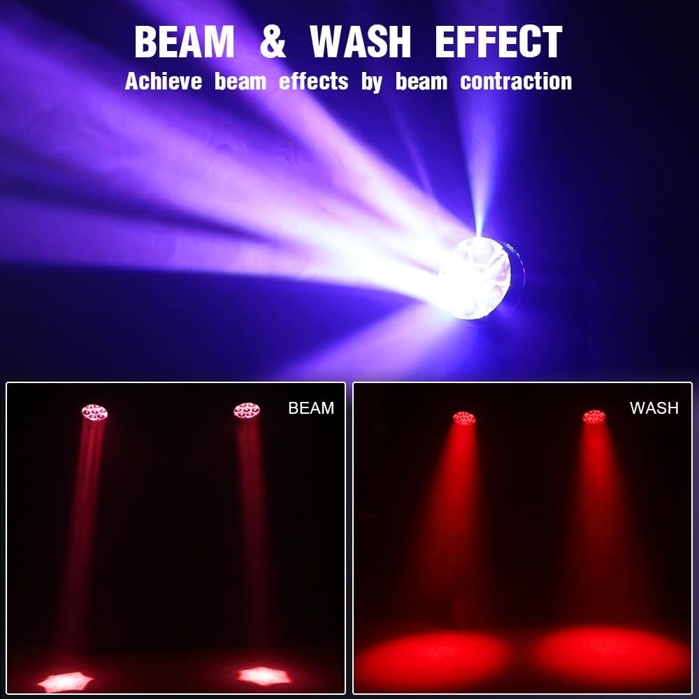 BETOPPER Moving Head Light 7x40W RGBW Beam/Wash/Zoom/CTO Effect Bee Eye LED Stage Lighting Spot Lights with Sound Activated for DJs, Bars, Christmas, and Home Party Lighting,2 Packs